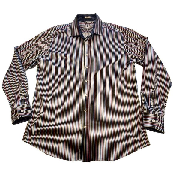 BUGATCHI MULTICOLORED STRIPED 100% COTTON SPORT SHIRT MINT COND. SZ XL - Picture 2 of 14